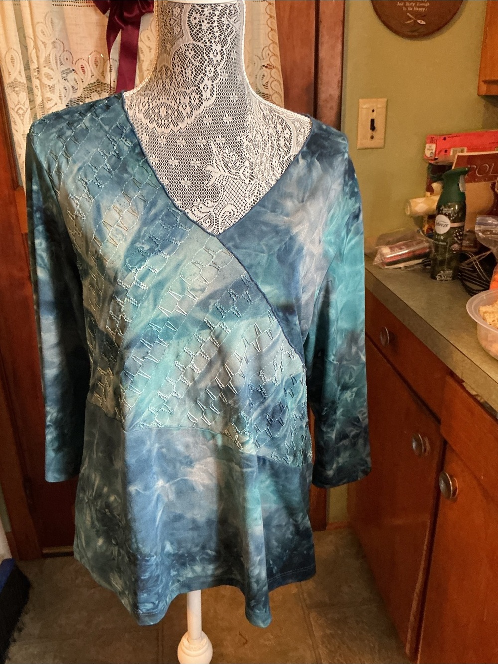 Only Teal and Navy Patchwork V-Neck Tunic